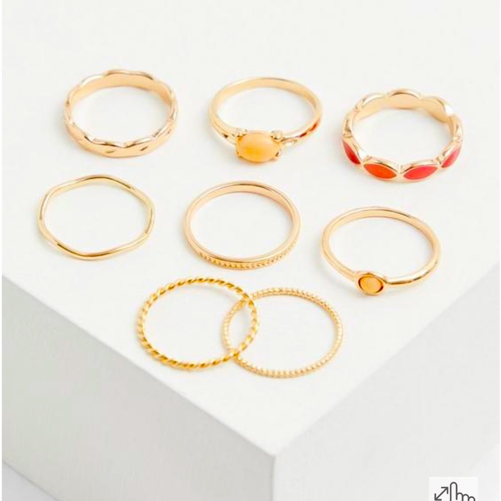 Torrid Gold-Tone & Coral Enamel Ring Set - Set of 8 size 9
